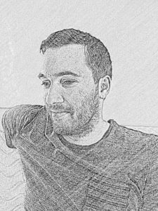 Site Florent Majoullier Ostéopathe. Photographie en fusain de l'ostéopathe